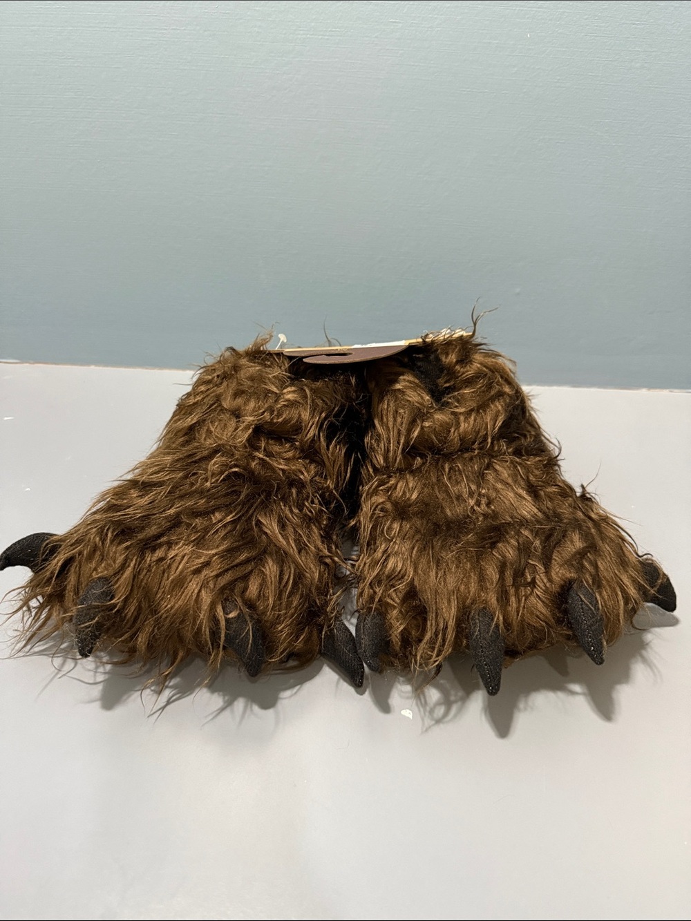 Lazy One Brown Fuzzy Bear Paw Slippers with Black Claws